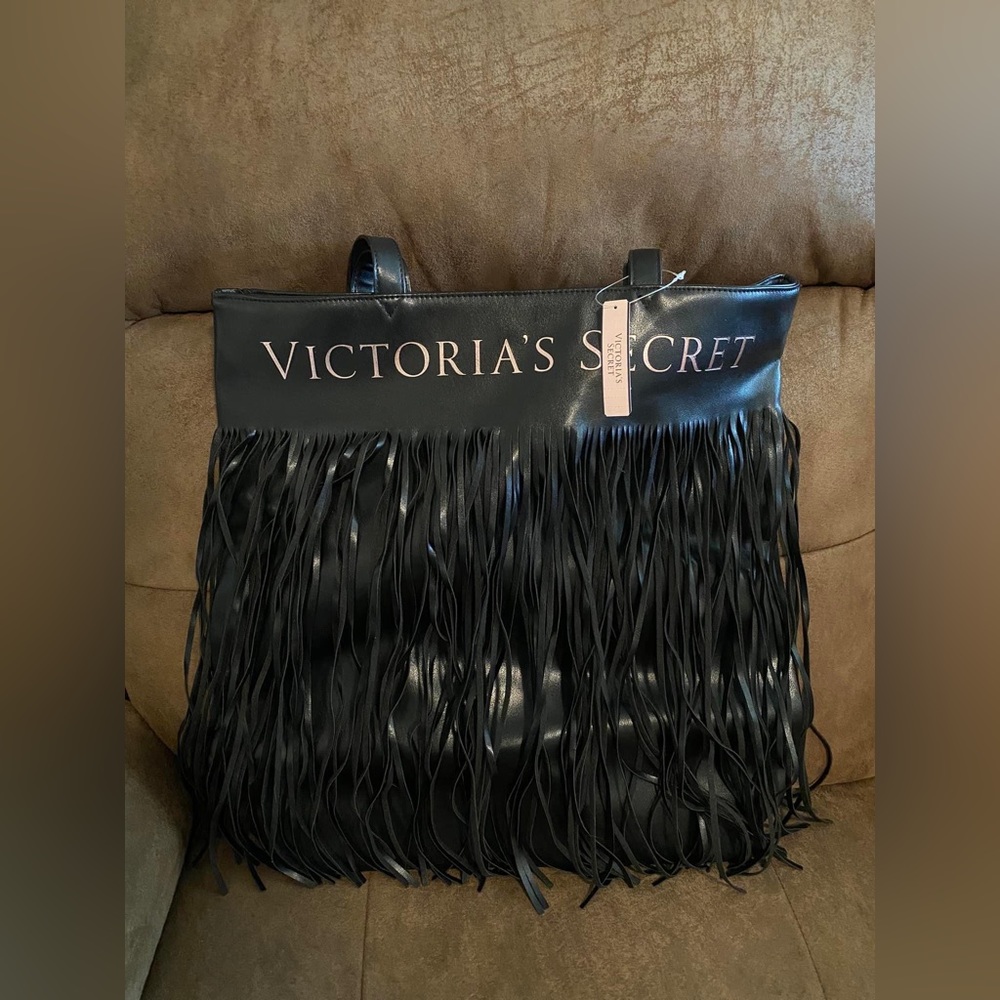 Victoria’s Secret Black/Rose Gold Fringe Tote